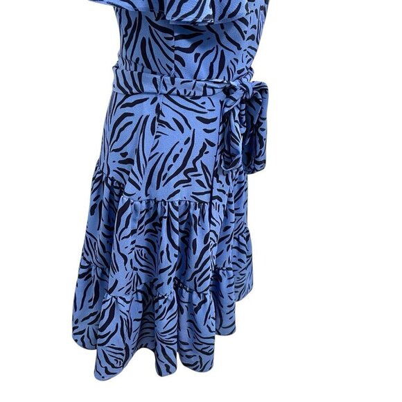 Eliza J Animal Print Zebra Stripe Ruffle Sleeve Dress Periwinkle Blue size 4 - Picture 4 of 10